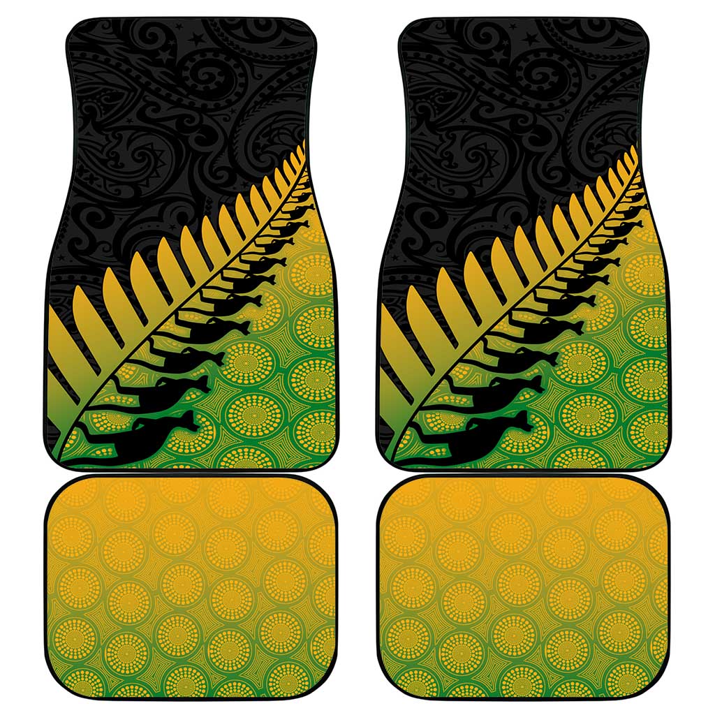 Australia New Zealand Rugby Car Mats Gradient Aboriginal Wallabies and Maori Black Fern - Aussie Hoodie