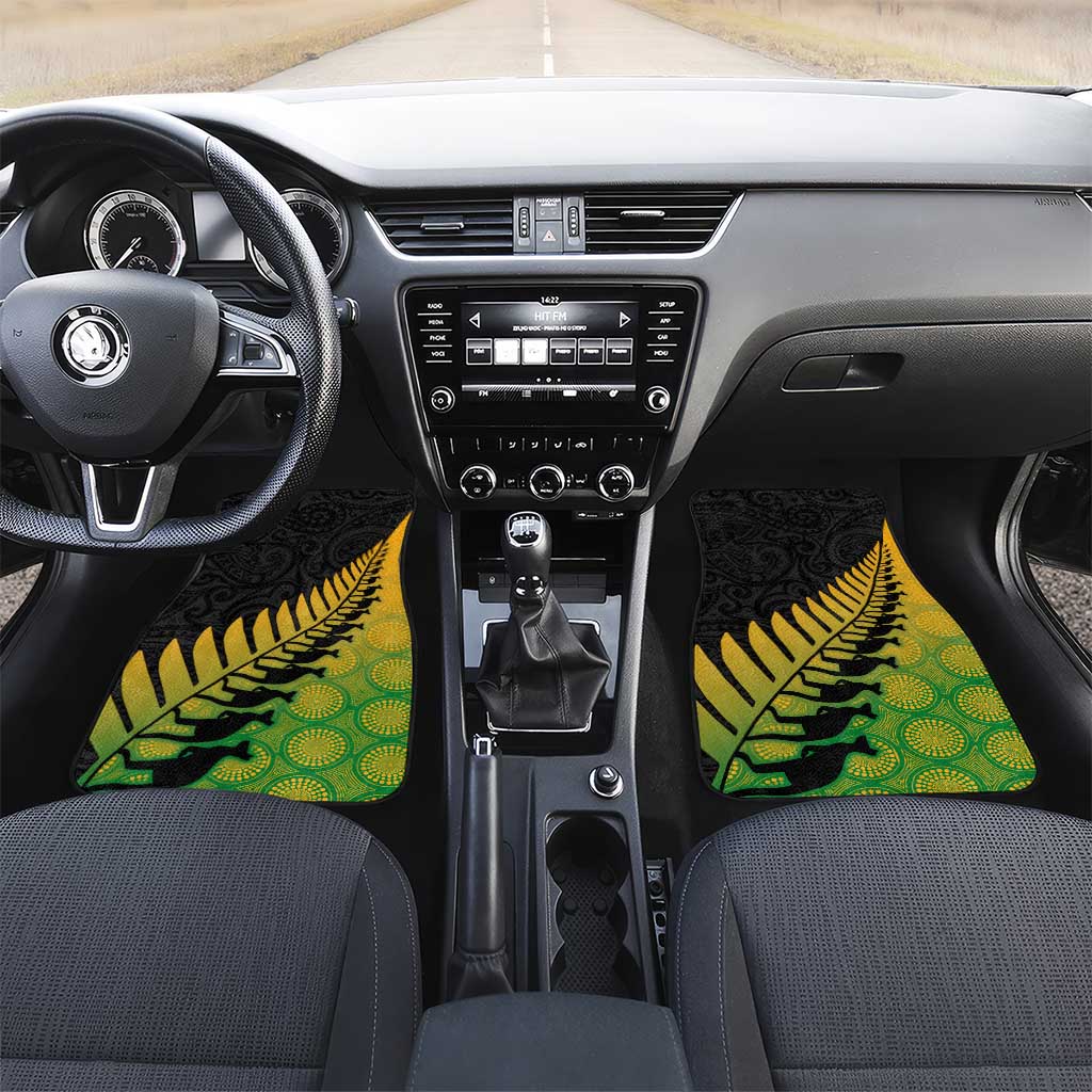 Australia New Zealand Rugby Car Mats Gradient Aboriginal Wallabies and Maori Black Fern - Aussie Hoodie