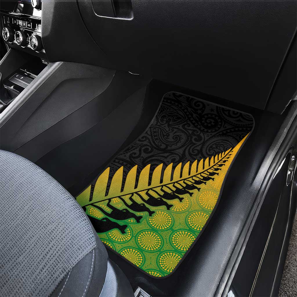 Australia New Zealand Rugby Car Mats Gradient Aboriginal Wallabies and Maori Black Fern - Aussie Hoodie