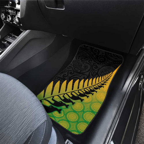 Australia New Zealand Rugby Car Mats Gradient Aboriginal Wallabies and Maori Black Fern - Aussie Hoodie