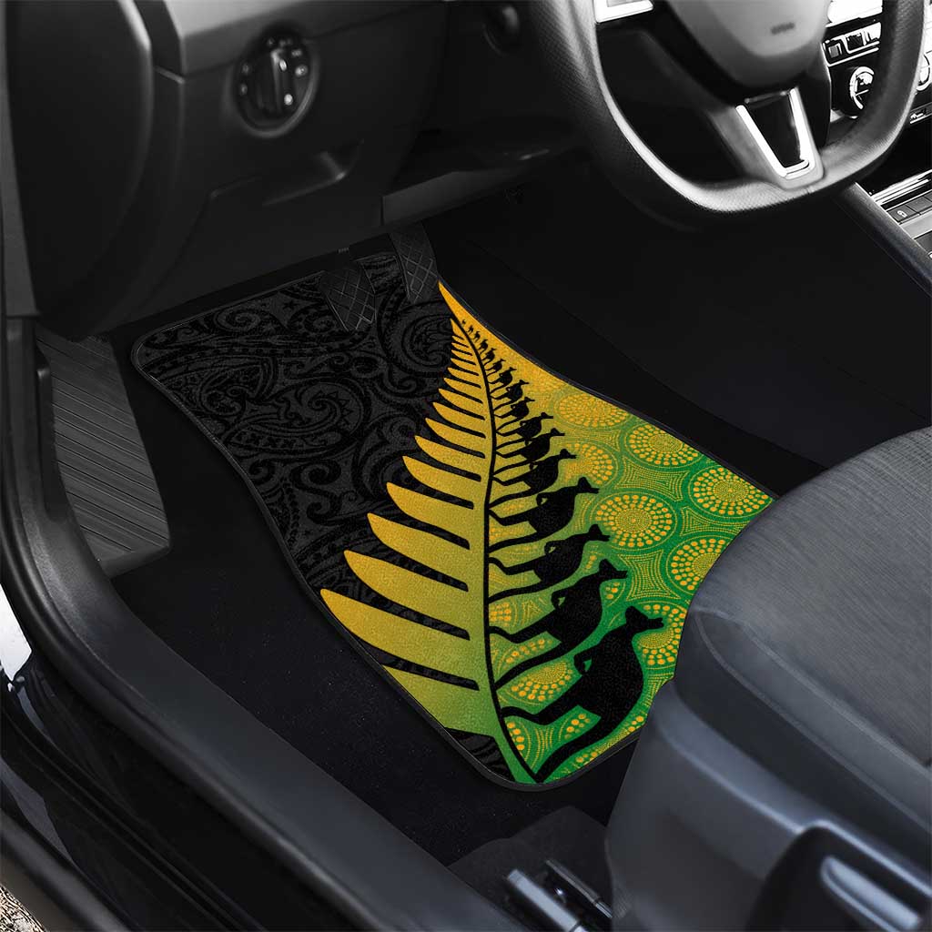 Australia New Zealand Rugby Car Mats Gradient Aboriginal Wallabies and Maori Black Fern - Aussie Hoodie