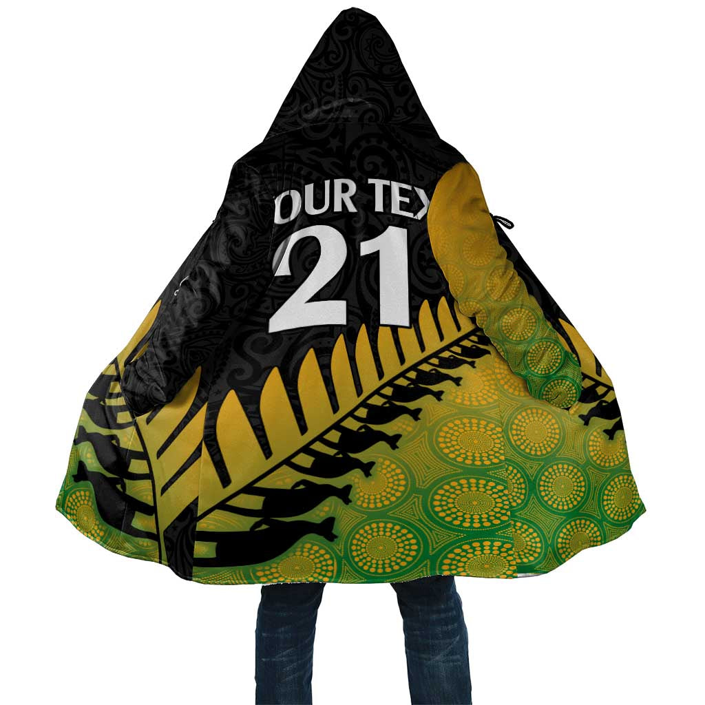 Australia New Zealand Rugby Cloak Gradient Aboriginal Wallabies and Maori Black Fern - Aussie Hoodie