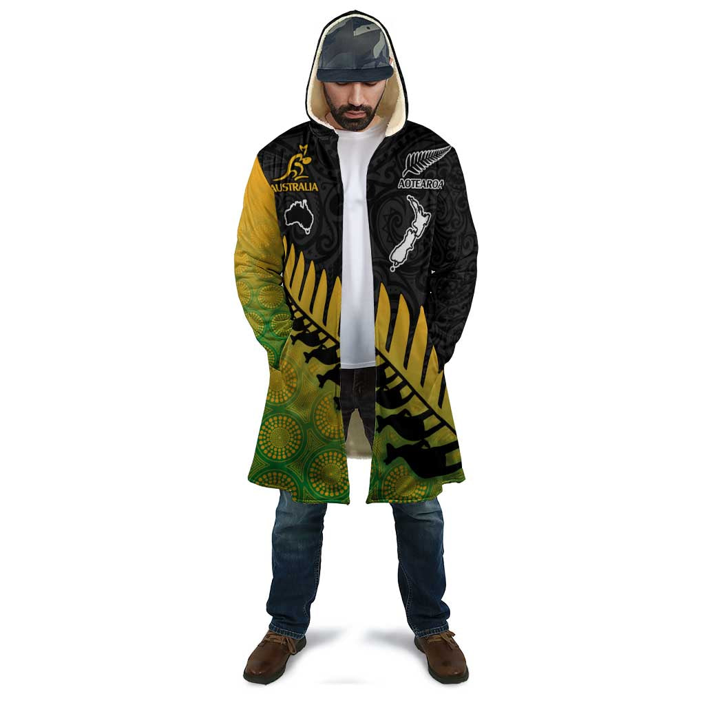 Australia New Zealand Rugby Cloak Gradient Aboriginal Wallabies and Maori Black Fern - Aussie Hoodie