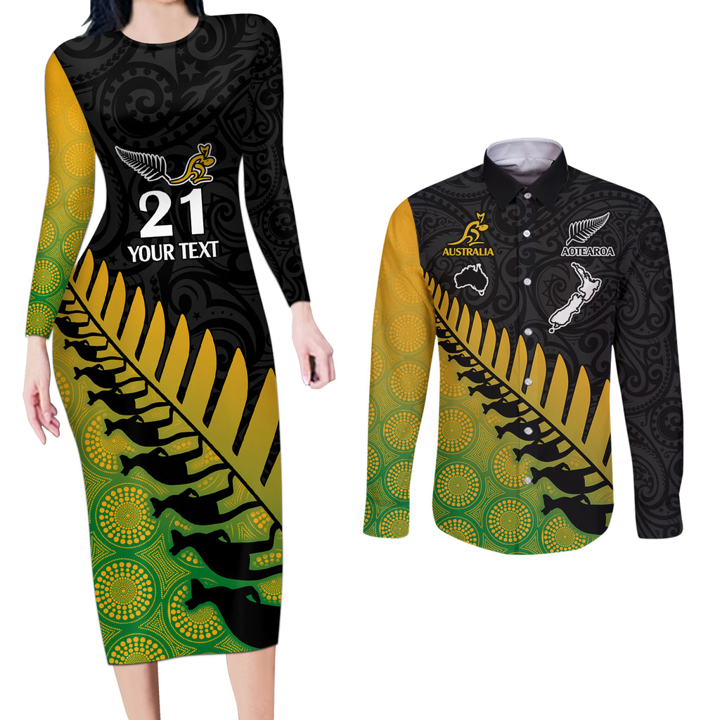 custom-australia-wallabies-and-aotearoa-rugby-couples-matching-long-sleeve-bodycon-dress-and-long-sleeve-button-shirts-kangaroo-black-fern-maori-gradient-vibe