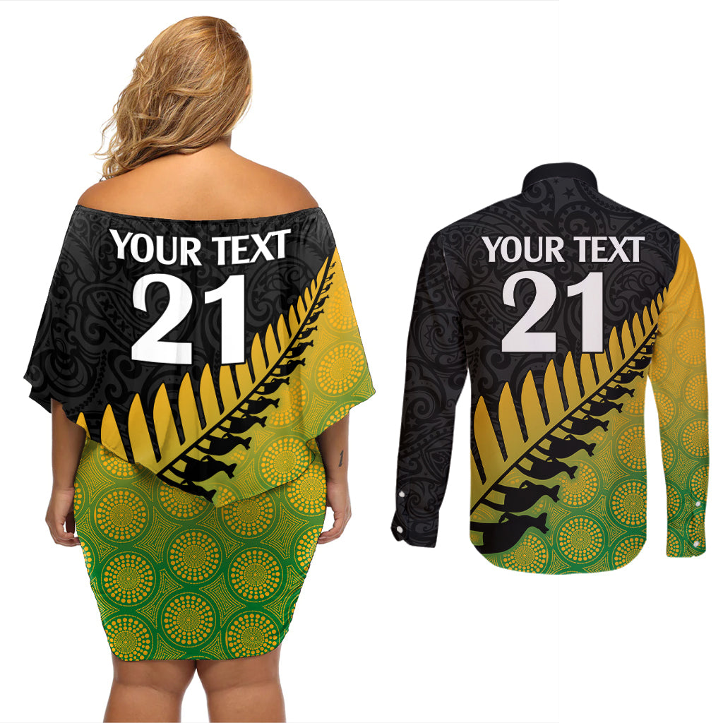 custom-australia-wallabies-and-aotearoa-rugby-couples-matching-off-shoulder-short-dress-and-long-sleeve-button-shirts-kangaroo-black-fern-maori-gradient-vibe