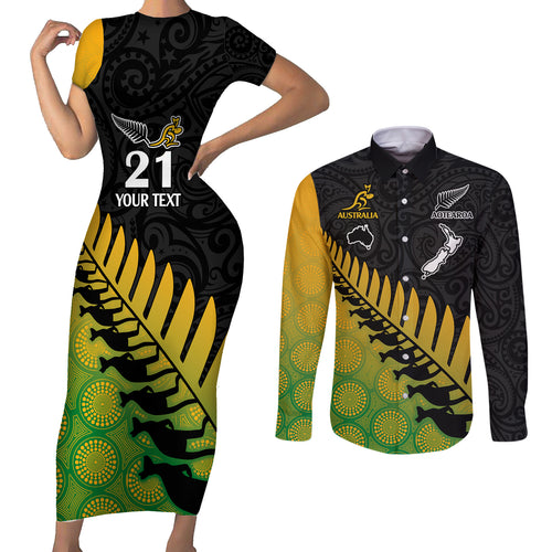 custom-australia-wallabies-and-aotearoa-rugby-couples-matching-short-sleeve-bodycon-dress-and-long-sleeve-button-shirts-kangaroo-black-fern-maori-gradient-vibe