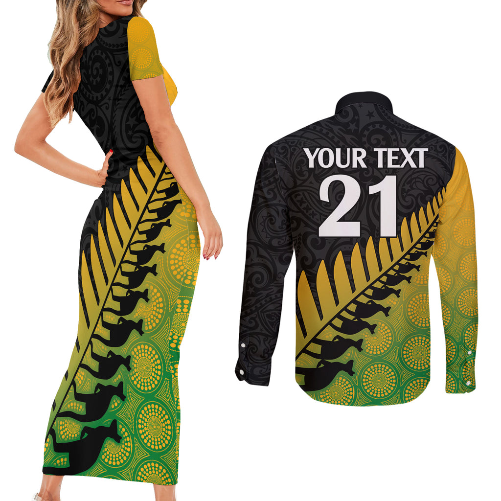 custom-australia-wallabies-and-aotearoa-rugby-couples-matching-short-sleeve-bodycon-dress-and-long-sleeve-button-shirts-kangaroo-black-fern-maori-gradient-vibe