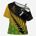 Australia New Zealand Rugby Cross Shoulder Shirt Gradient Aboriginal Wallabies and Maori Black Fern - Aussie Hoodie