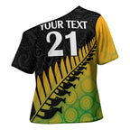 Australia New Zealand Rugby Cross Shoulder Shirt Gradient Aboriginal Wallabies and Maori Black Fern - Aussie Hoodie