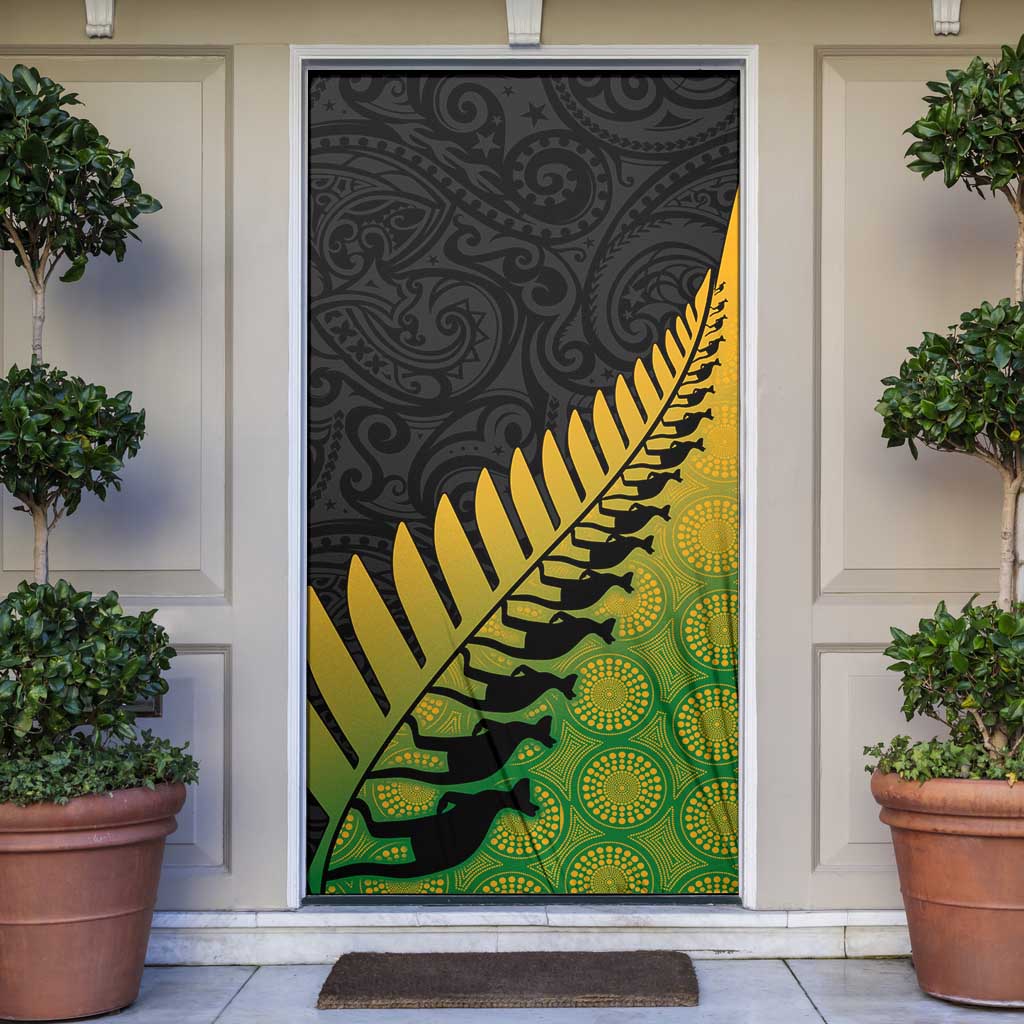 Australia New Zealand Rugby Door Cover Gradient Aboriginal Wallabies and Maori Black Fern - Aussie Hoodie
