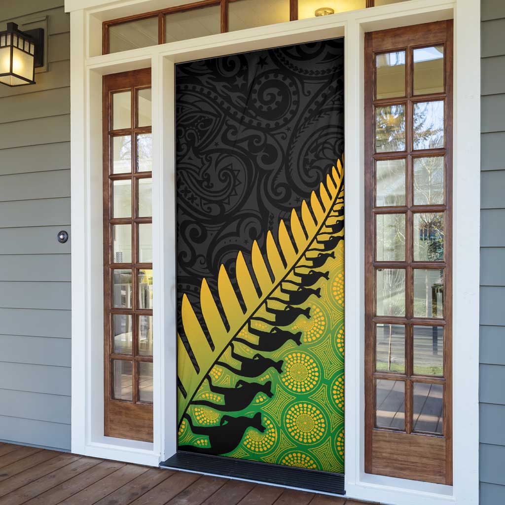 Australia New Zealand Rugby Door Cover Gradient Aboriginal Wallabies and Maori Black Fern - Aussie Hoodie