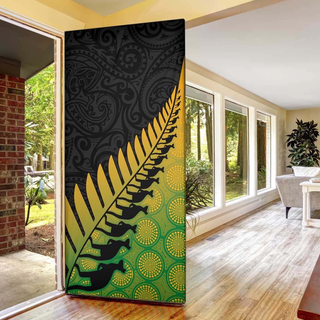 Australia New Zealand Rugby Door Cover Gradient Aboriginal Wallabies and Maori Black Fern - Aussie Hoodie