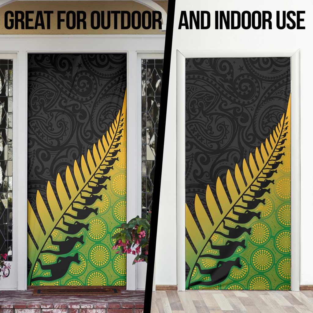 Australia New Zealand Rugby Door Cover Gradient Aboriginal Wallabies and Maori Black Fern - Aussie Hoodie