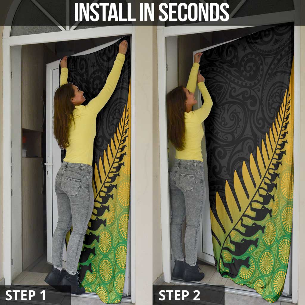 Australia New Zealand Rugby Door Cover Gradient Aboriginal Wallabies and Maori Black Fern - Aussie Hoodie