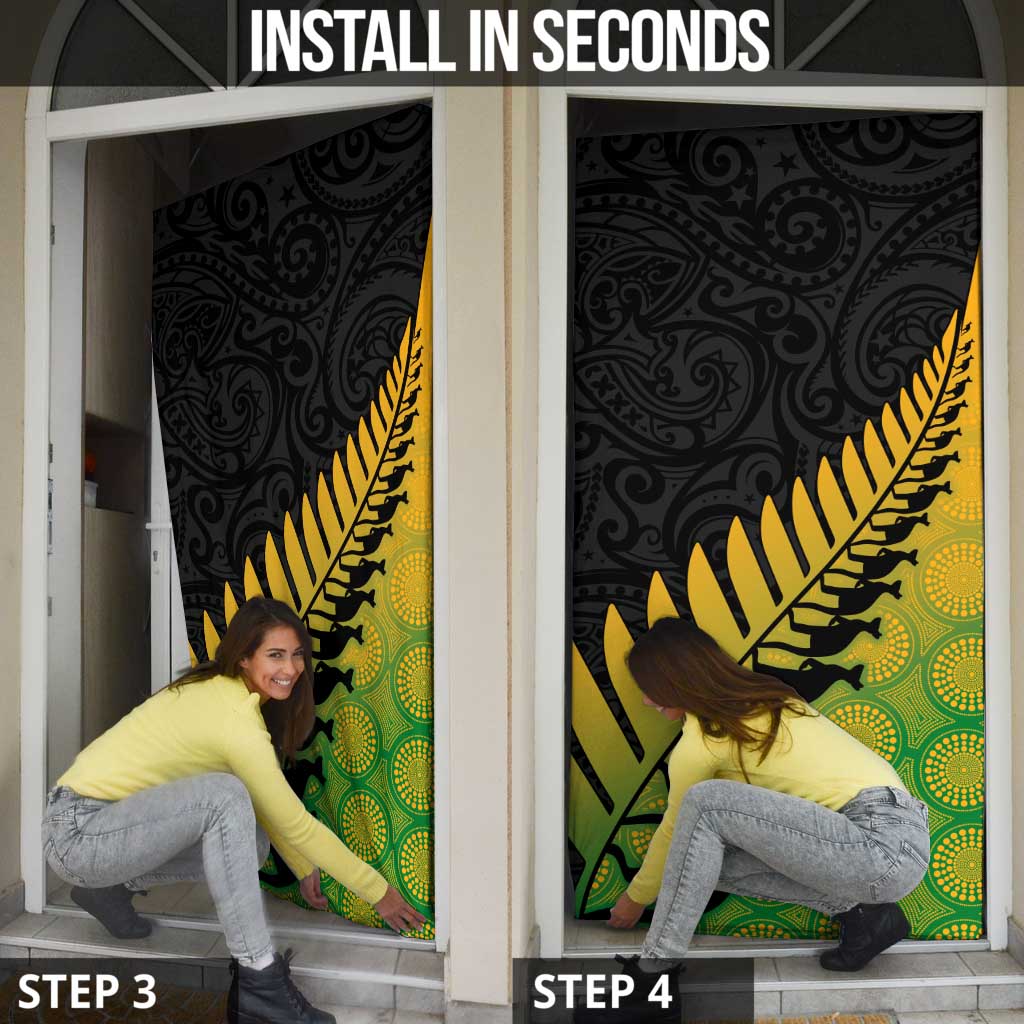 Australia New Zealand Rugby Door Cover Gradient Aboriginal Wallabies and Maori Black Fern - Aussie Hoodie
