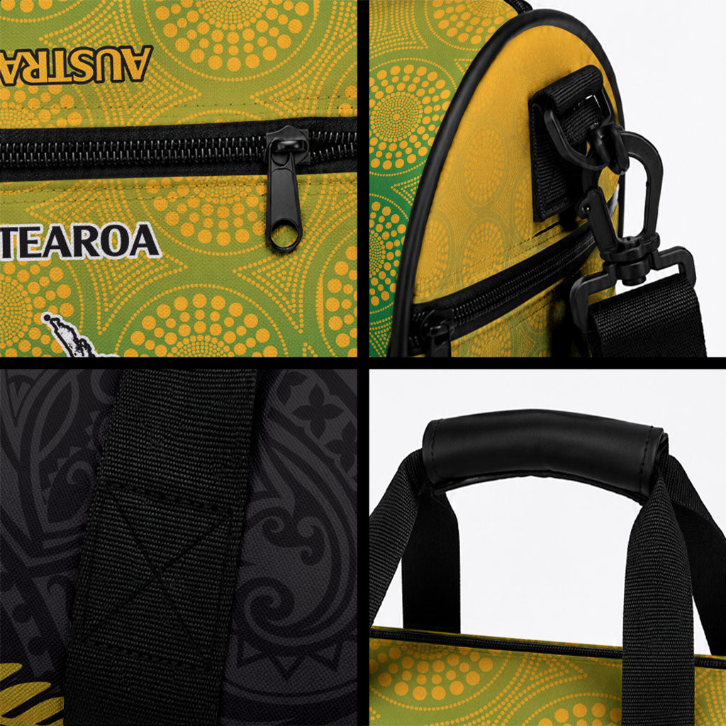 Australia Wallabies and Aotearoa Rugby Duffle Bag Kangaroo Black Fern Maori Gradient Vibe
