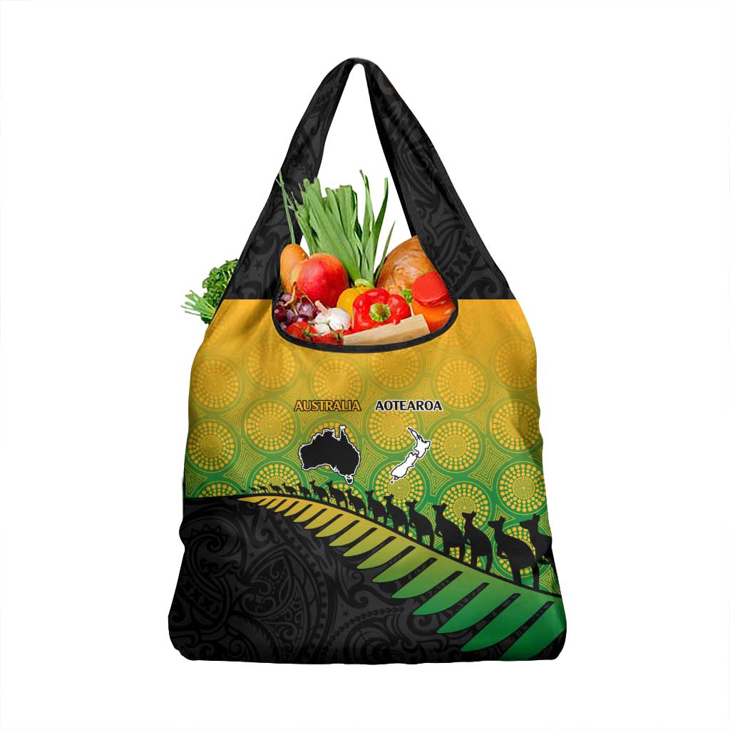 Australia New Zealand Rugby Grocery Bag Gradient Aboriginal Wallabies and Maori Black Fern - Aussie Hoodie