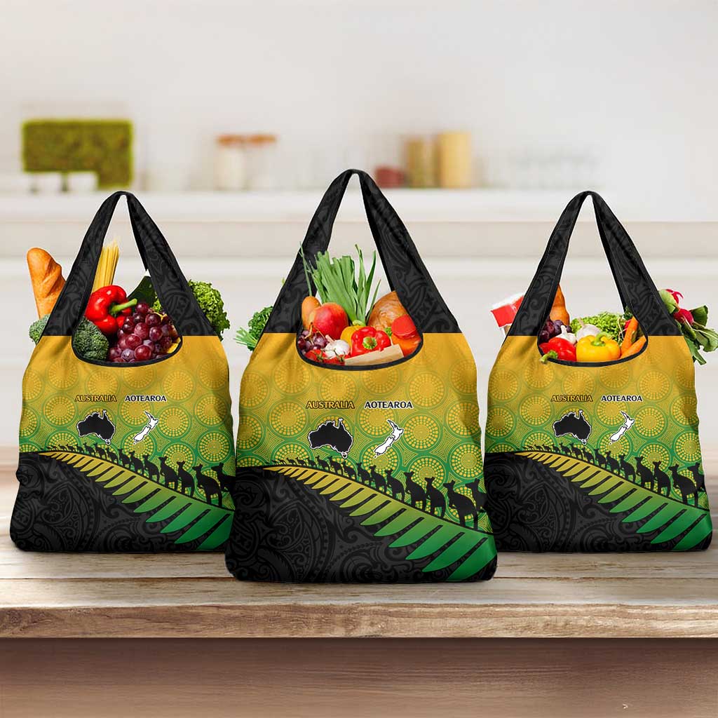 Australia New Zealand Rugby Grocery Bag Gradient Aboriginal Wallabies and Maori Black Fern - Aussie Hoodie