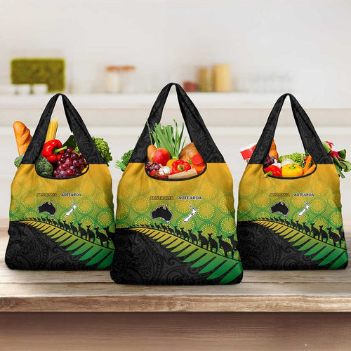 Australia New Zealand Rugby Grocery Bag Gradient Aboriginal Wallabies and Maori Black Fern - Aussie Hoodie