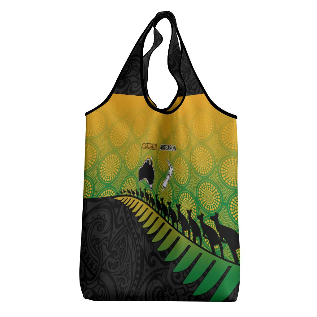 Australia New Zealand Rugby Grocery Bag Gradient Aboriginal Wallabies and Maori Black Fern - Aussie Hoodie