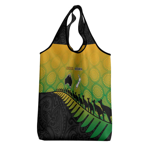 Australia New Zealand Rugby Grocery Bag Gradient Aboriginal Wallabies and Maori Black Fern - Aussie Hoodie