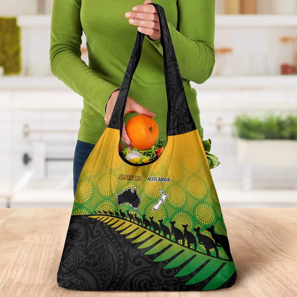 Australia New Zealand Rugby Grocery Bag Gradient Aboriginal Wallabies and Maori Black Fern - Aussie Hoodie