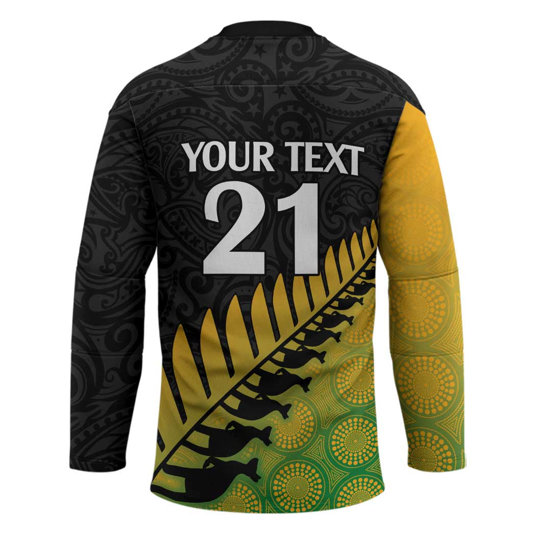 Australia New Zealand Rugby Hockey Jersey Gradient Aboriginal Wallabies and Maori Black Fern - Aussie Hoodie