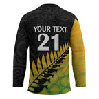 Australia New Zealand Rugby Hockey Jersey Gradient Aboriginal Wallabies and Maori Black Fern - Aussie Hoodie