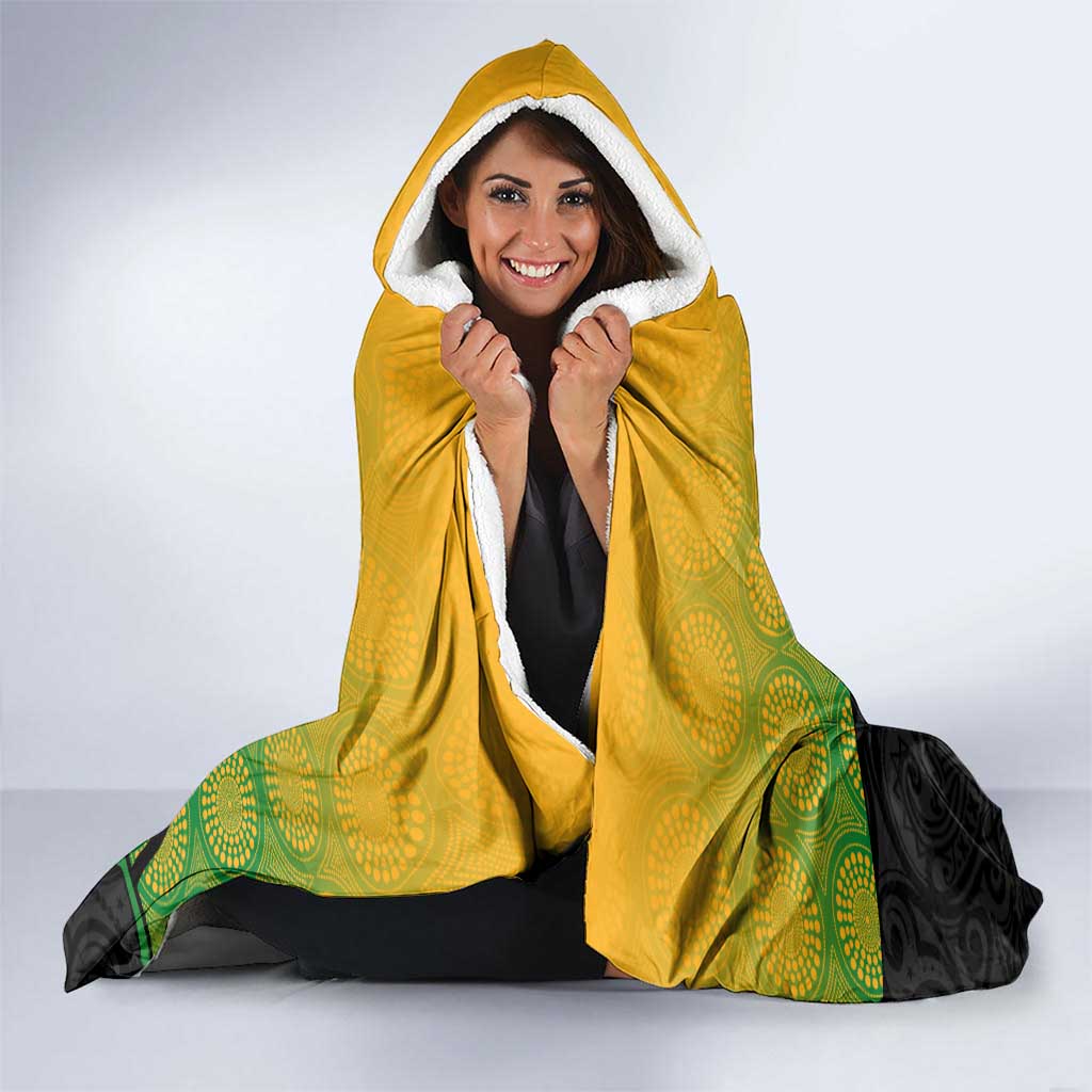 Australia New Zealand Rugby Hooded Blanket Gradient Aboriginal Wallabies and Maori Black Fern - Aussie Hoodie