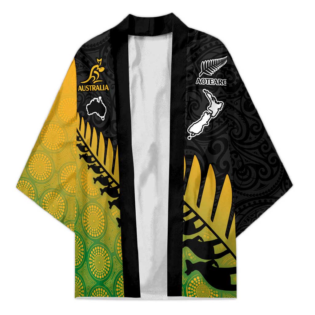 Australia New Zealand Rugby Kimono Gradient Aboriginal Wallabies and Maori Black Fern - Aussie Hoodie