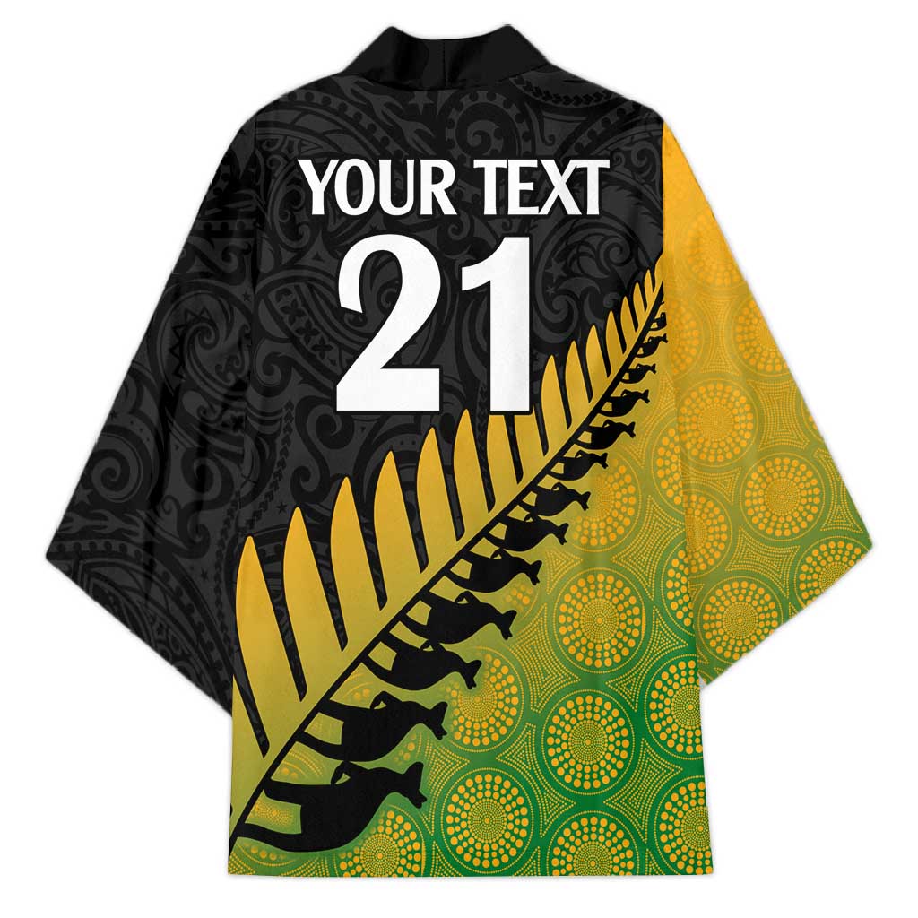 Australia New Zealand Rugby Kimono Gradient Aboriginal Wallabies and Maori Black Fern - Aussie Hoodie