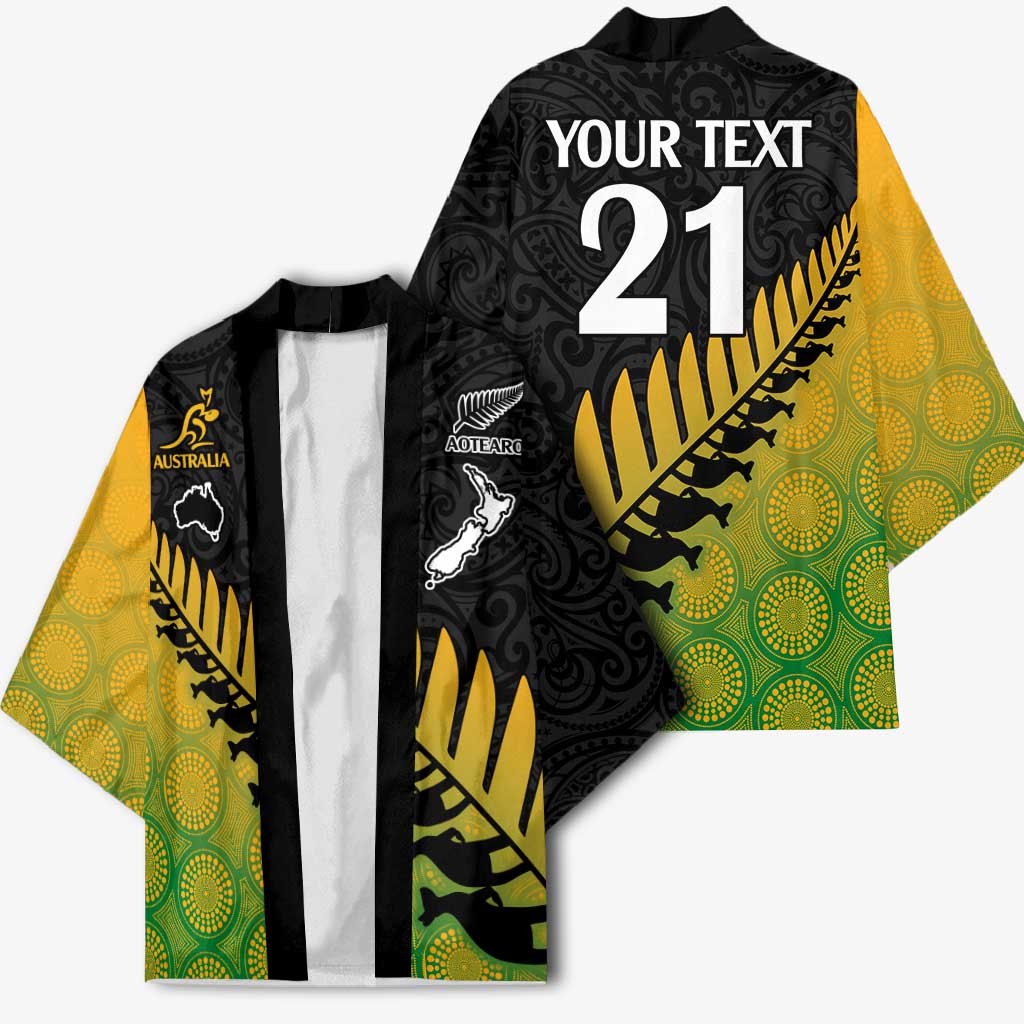 Australia New Zealand Rugby Kimono Gradient Aboriginal Wallabies and Maori Black Fern - Aussie Hoodie