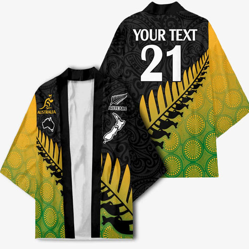 Australia New Zealand Rugby Kimono Gradient Aboriginal Wallabies and Maori Black Fern - Aussie Hoodie