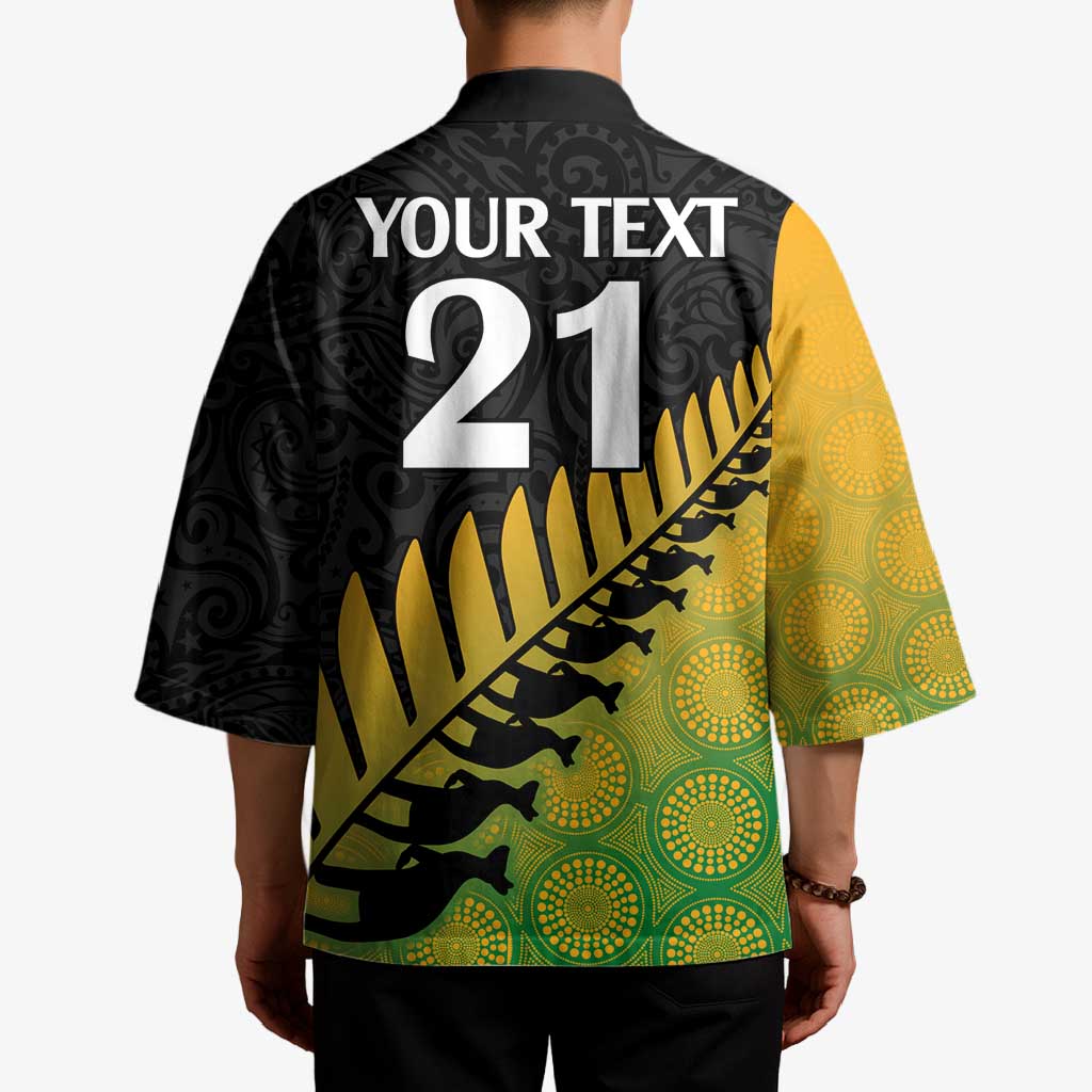 Australia New Zealand Rugby Kimono Gradient Aboriginal Wallabies and Maori Black Fern - Aussie Hoodie