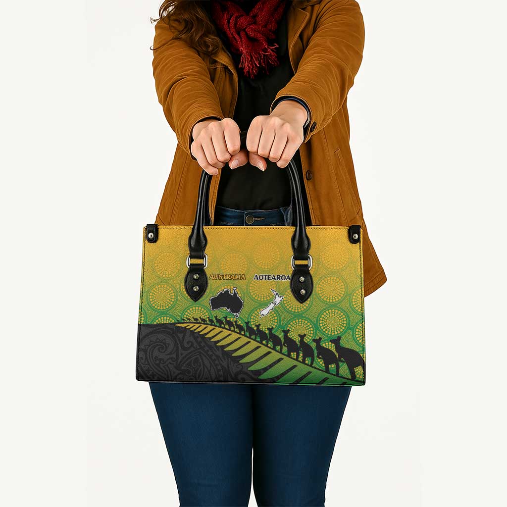 Australia New Zealand Rugby Leather Bag Gradient Aboriginal Wallabies and Maori Black Fern - Aussie Hoodie