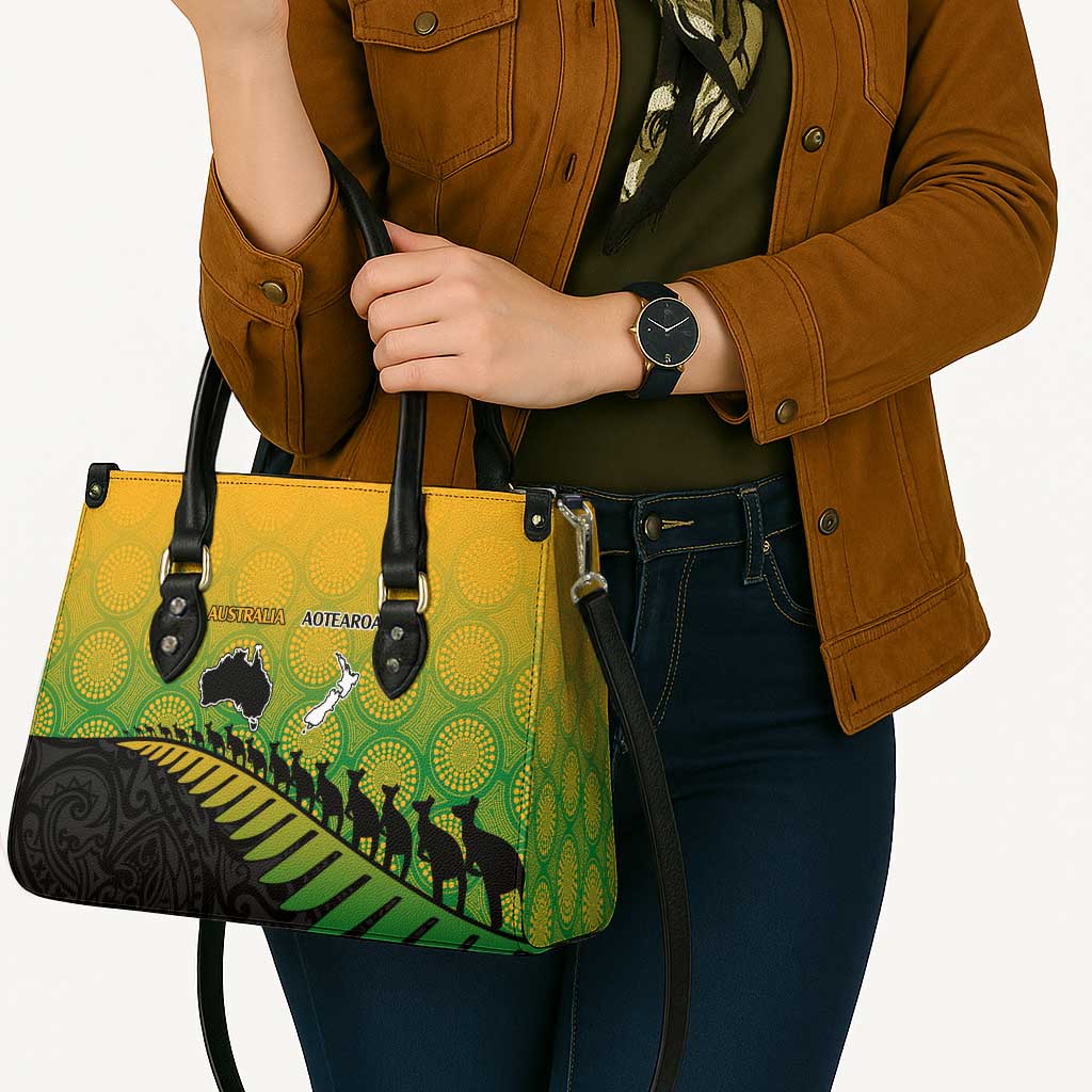 Australia New Zealand Rugby Leather Bag Gradient Aboriginal Wallabies and Maori Black Fern - Aussie Hoodie