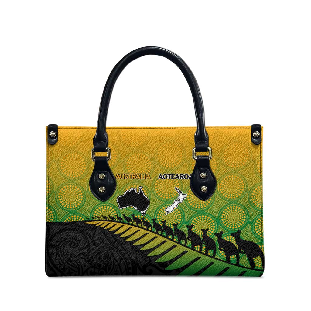 Australia New Zealand Rugby Leather Bag Gradient Aboriginal Wallabies and Maori Black Fern - Aussie Hoodie