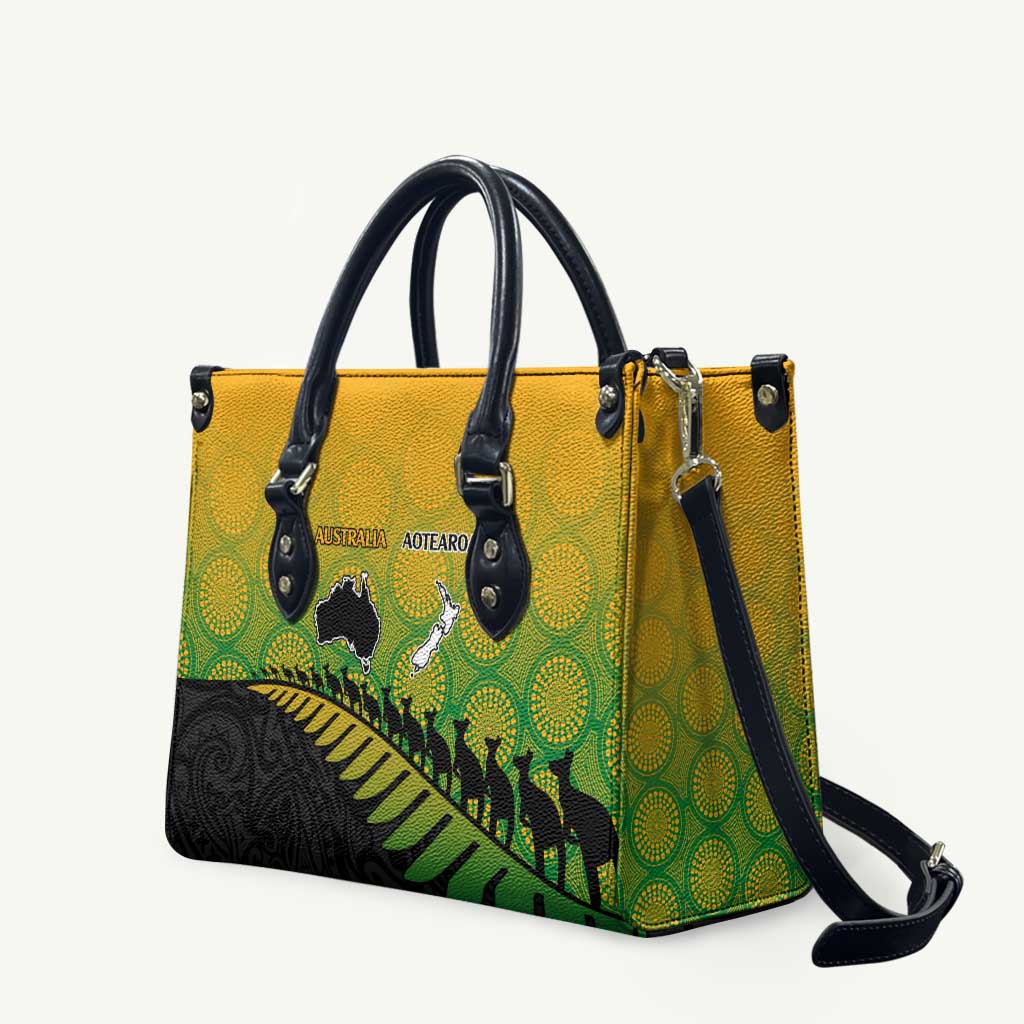Australia New Zealand Rugby Leather Bag Gradient Aboriginal Wallabies and Maori Black Fern - Aussie Hoodie