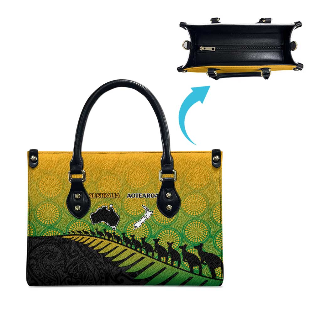Australia New Zealand Rugby Leather Bag Gradient Aboriginal Wallabies and Maori Black Fern - Aussie Hoodie