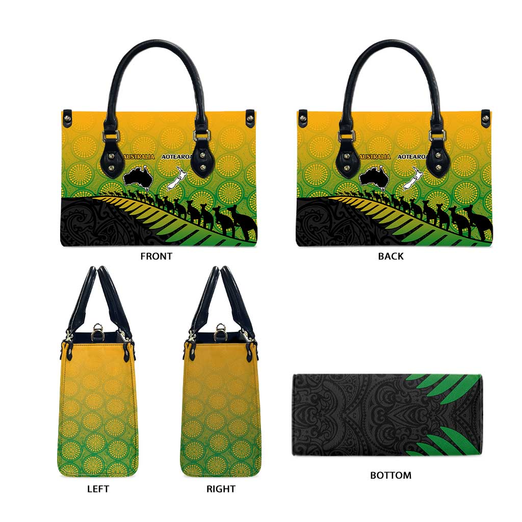 Australia New Zealand Rugby Leather Bag Gradient Aboriginal Wallabies and Maori Black Fern - Aussie Hoodie