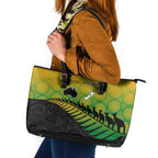 Australia New Zealand Rugby Leather Tote Bag Gradient Aboriginal Wallabies and Maori Black Fern - Aussie Hoodie