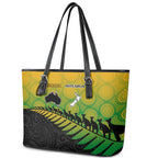 Australia New Zealand Rugby Leather Tote Bag Gradient Aboriginal Wallabies and Maori Black Fern - Aussie Hoodie