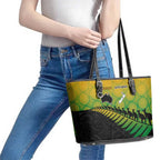Australia New Zealand Rugby Leather Tote Bag Gradient Aboriginal Wallabies and Maori Black Fern - Aussie Hoodie