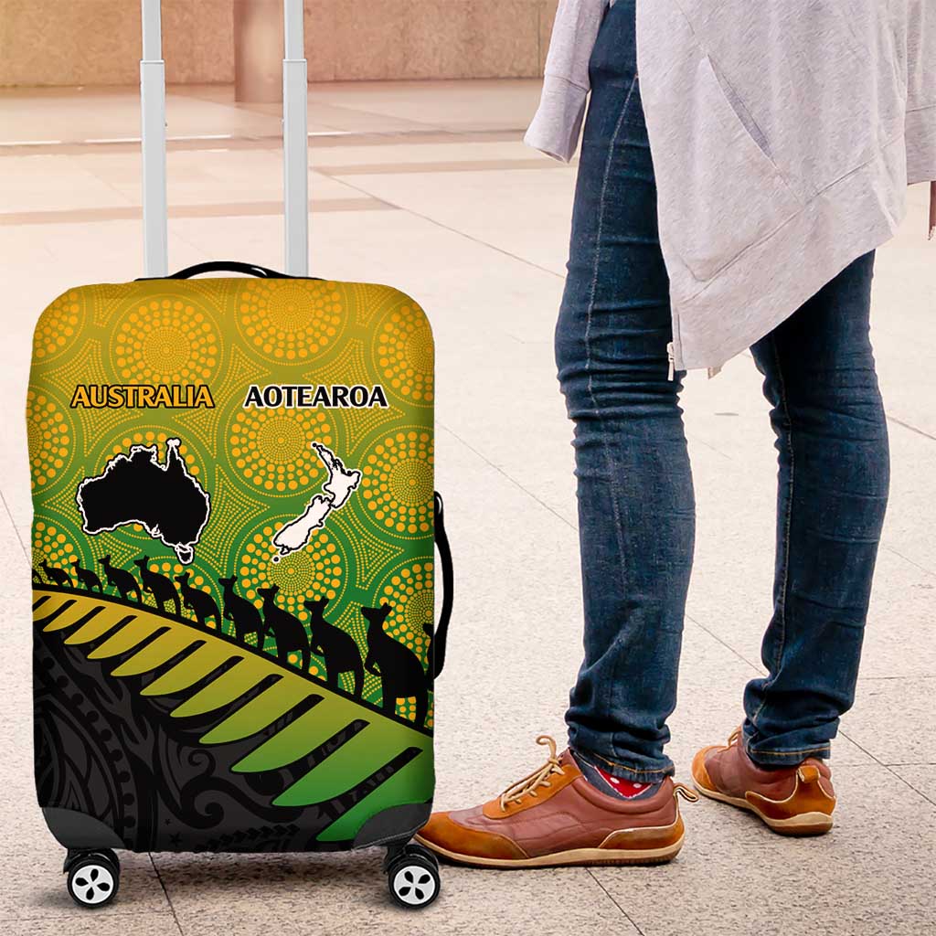 Australia New Zealand Rugby Luggage Cover Gradient Aboriginal Wallabies and Maori Black Fern - Aussie Hoodie