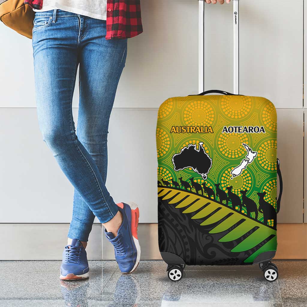 Australia New Zealand Rugby Luggage Cover Gradient Aboriginal Wallabies and Maori Black Fern - Aussie Hoodie