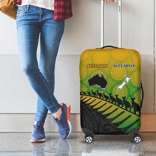 Australia New Zealand Rugby Luggage Cover Gradient Aboriginal Wallabies and Maori Black Fern - Aussie Hoodie