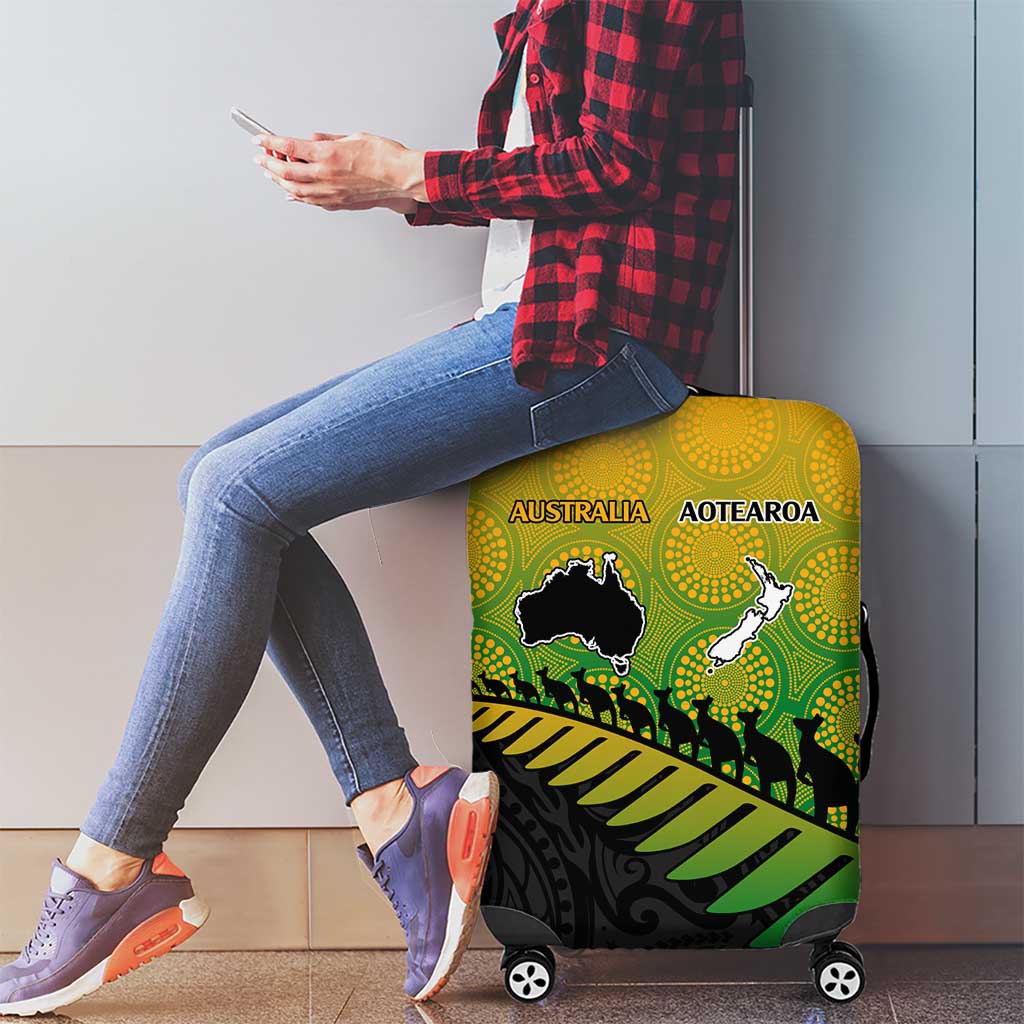 Australia New Zealand Rugby Luggage Cover Gradient Aboriginal Wallabies and Maori Black Fern - Aussie Hoodie
