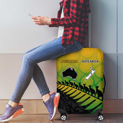 Australia New Zealand Rugby Luggage Cover Gradient Aboriginal Wallabies and Maori Black Fern - Aussie Hoodie