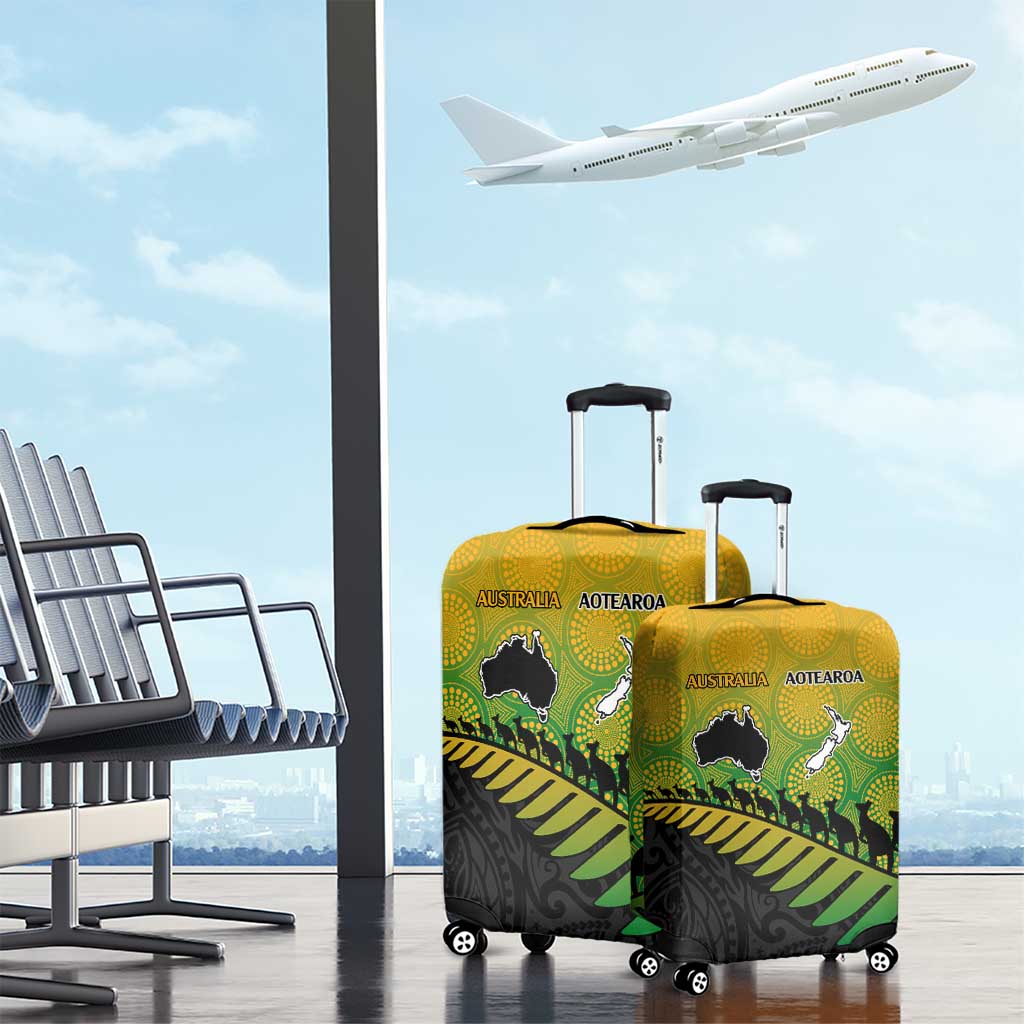 Australia New Zealand Rugby Luggage Cover Gradient Aboriginal Wallabies and Maori Black Fern - Aussie Hoodie