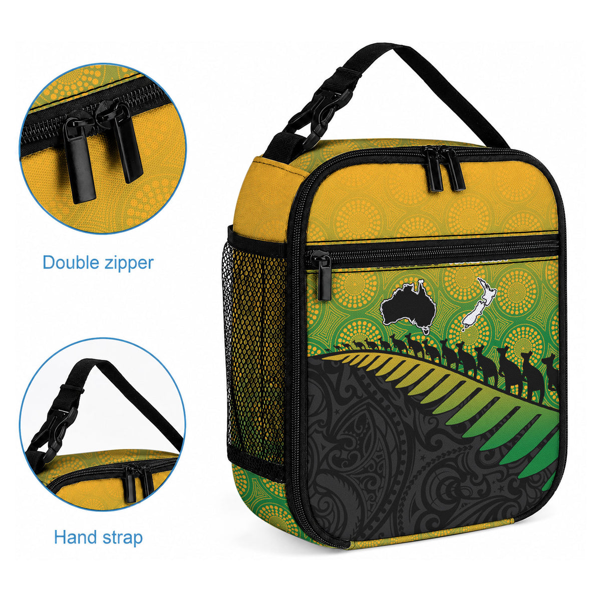 Australia Wallabies and Aotearoa Rugby Lunch Bag Kangaroo Black Fern Maori Gradient Vibe